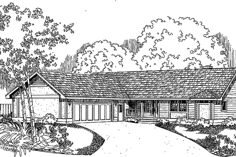 House Blueprint - Exterior - Front Elevation 3 for Country House Plan #60-1008 - 2 bed, 2 bath