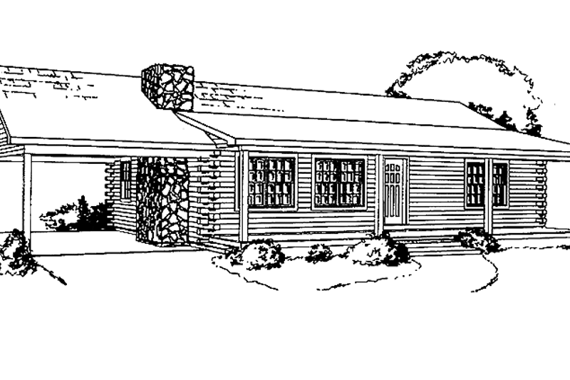 House Blueprint - Log Exterior - Front Elevation Plan #964-8