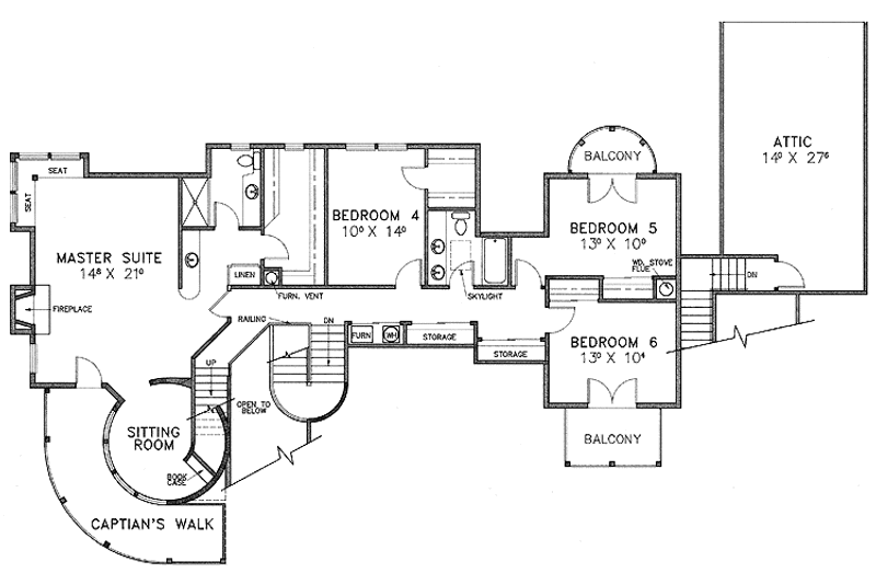 House Blueprint - Floor Plan - Upper Floor for Craftsman House Plan #60-662 - 6 bed, 4 bath