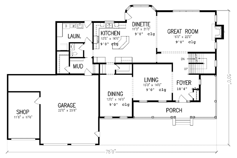Home Plan - Floor Plan - Main Floor for Country House Plan #320-1460 - 4 bed, 2.5 bath