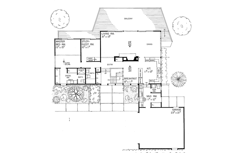 Home Plan - Floor Plan - Main Floor for Contemporary House Plan #72-575 - 5 bed, 3.5 bath