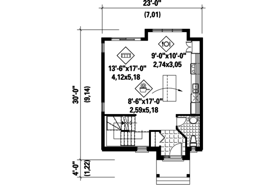 Floor Plan - Main Floor for Contemporary House Plan #25-4434 - 2 bed, 1 bath