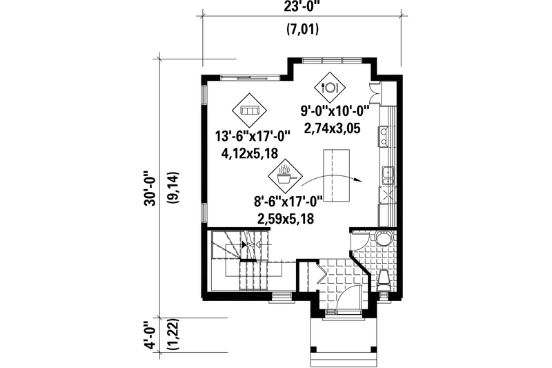 House Design - Floor Plan - Main Floor for Contemporary House Plan #25-4434 - 2 bed, 1 bath