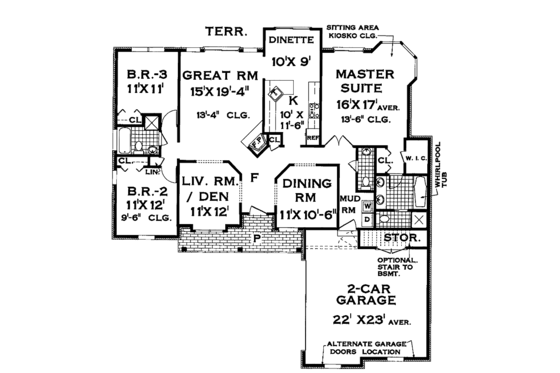 Floor Plan - Main Floor for Country House Plan #3-244 - 3 bed, 2.5 bath