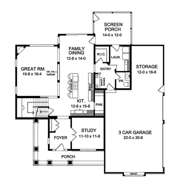 House Design - Traditional Floor Plan - Main Floor Plan #1010-134