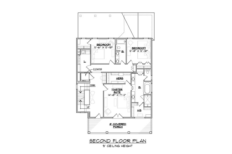 House Blueprint - Floor Plan - Upper Floor for Craftsman House Plan #1054-33 - 4 bed, 3.5 bath