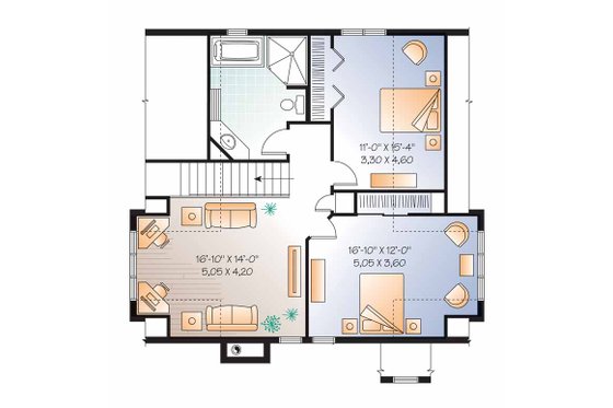 Floor Plan - Upper Floor for European House Plan #23-2513 - 3 bed, 2 bath