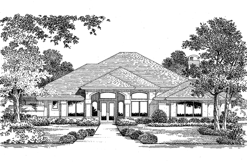 Home Plan - Exterior - Front Elevation 3 for Mediterranean House Plan #999-14 - 4 bed, 3 bath
