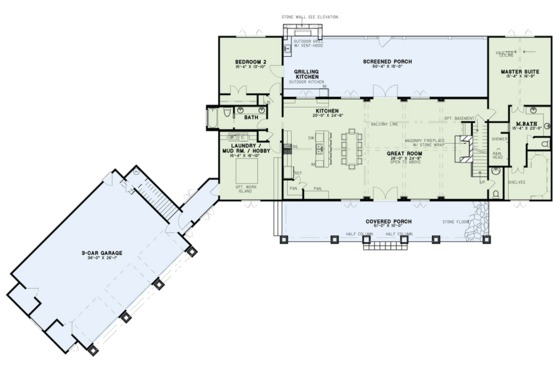 Floor Plan - Main Floor for Craftsman House Plan #17-3419 - 3 bed, 3 bath