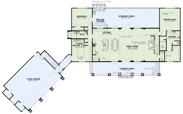 Architectural House Design - Craftsman Floor Plan - Main Floor Plan #17-3419