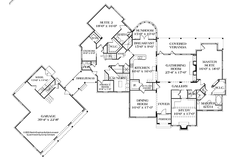 House Blueprint - Floor Plan - Main Floor for Country House Plan #453-240 - 5 bed, 5 bath