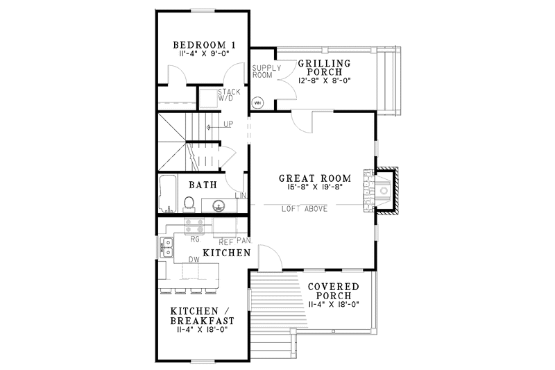 Architectural House Design - Floor Plan - Main Floor for Craftsman House Plan #17-3122 - 2 bed, 2 bath
