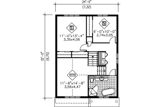 Floor Plan - Upper Floor for Victorian House Plan #25-292 - 2 bed, 1.5 bath