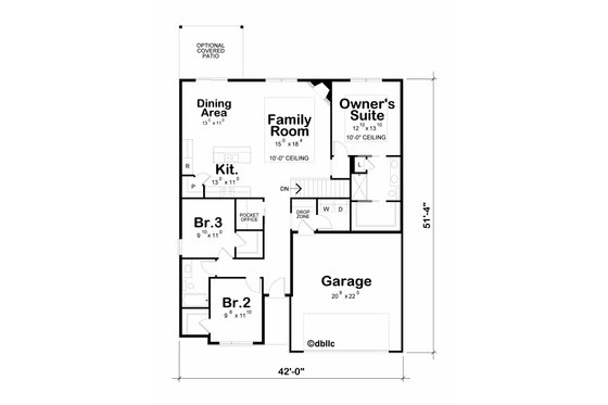 Floor Plan - Main Floor for Contemporary House Plan #20-2535 - 3 bed, 2 bath