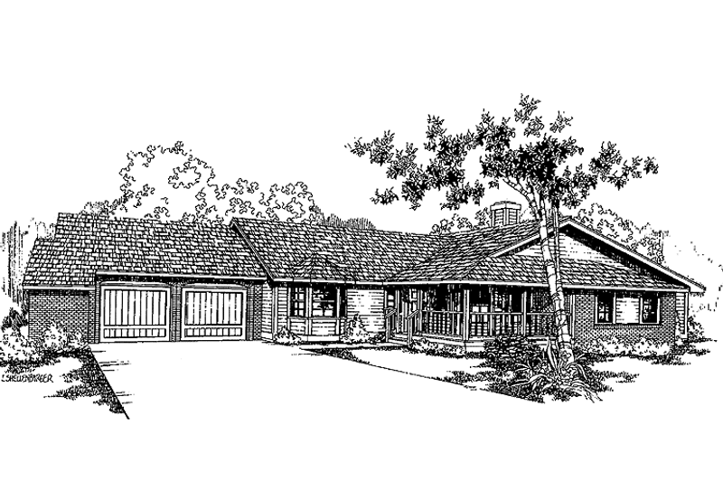 House Blueprint - Exterior - Front Elevation 3 for Country House Plan #60-836 - 3 bed, 2 bath