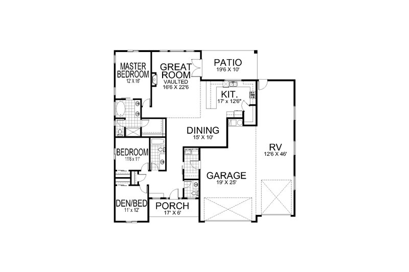 House Blueprint - Floor Plan - Main Floor for Farmhouse House Plan #112-314 - 3 bed, 2.5 bath