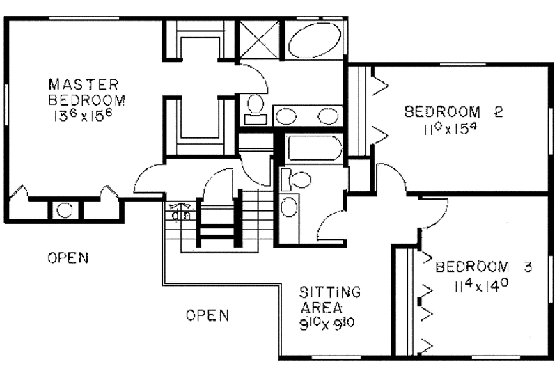 Home Plan - Floor Plan - Upper Floor for Contemporary House Plan #60-749 - 3 bed, 2.5 bath