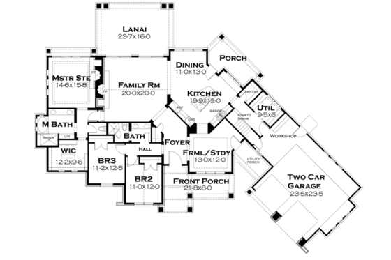 Floor Plan - Main Floor for Craftsman House Plan #120-246 - 3 bed, 2 bath