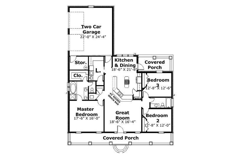 Dream House Plan - Floor Plan - Main Floor for Country House Plan #44-209 - 3 bed, 2 bath