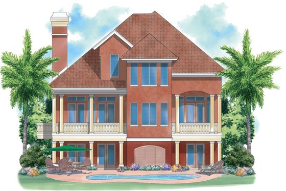 Exterior - Rear Elevation for Mediterranean House Plan #930-127 - 3 bed, 2.5 bath