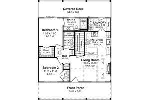 Floor Plan - Main Floor for Farmhouse House Plan #21-499 - 2 bed, 2 bath