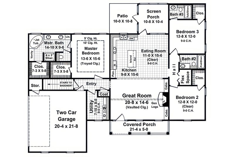 House Blueprint - Floor Plan - Main Floor for Country House Plan #21-622 - 3 bed, 3 bath