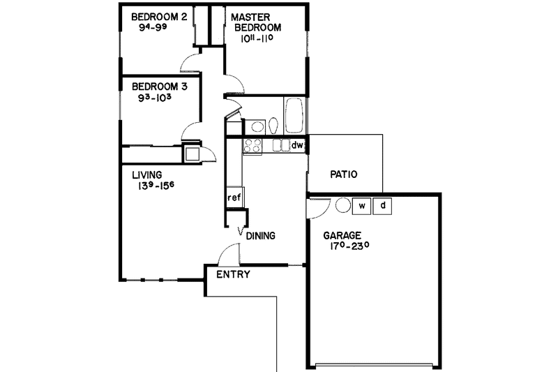 Home Plan - Floor Plan - Main Floor for Craftsman House Plan #60-743 - 3 bed, 1 bath