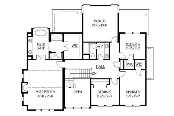 Floor Plan - Upper Floor for Craftsman House Plan #132-334 - 4 bed, 2.5 bath