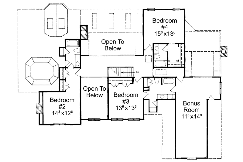 House Blueprint - Floor Plan - Upper Floor for European House Plan #429-134 - 4 bed, 4.5 bath