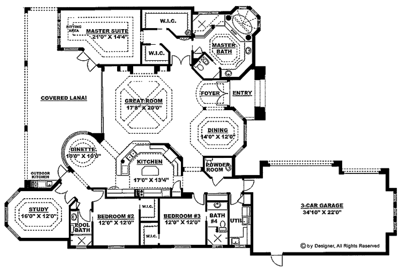 Dream House Plan - Floor Plan - Main Floor for Mediterranean House Plan #1017-10 - 3 bed, 3.5 bath