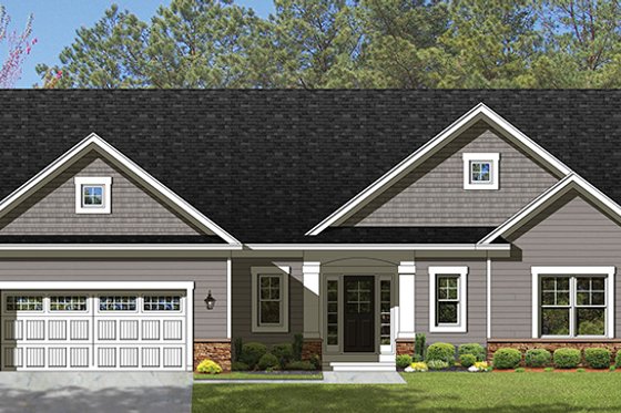 Exterior - Front Elevation 3 for Ranch House Plan #1010-104 - 3 bed, 2.5 bath