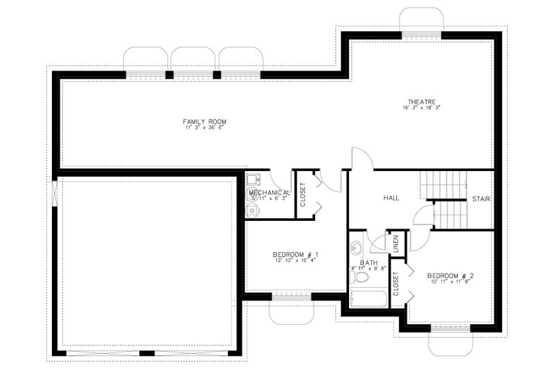 Architectural House Design - Floor Plan - Lower Floor for Farmhouse House Plan #1060-178 - 4 bed, 2.5 bath