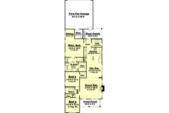 Floor Plan - Main Floor for Cottage House Plan #430-64 - 3 bed, 2 bath
