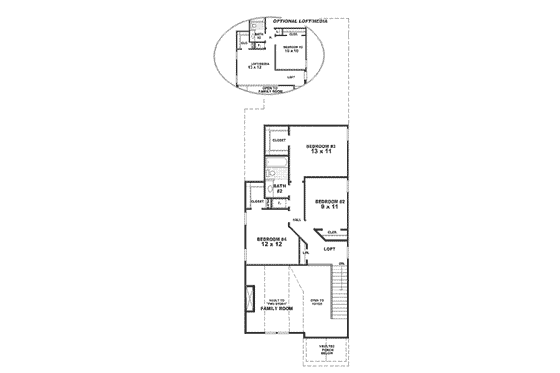 Floor Plan - Upper Floor for Southern House Plan #81-136 - 4 bed, 2.5 bath