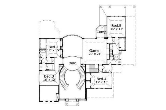 Floor Plan - Upper Floor for European House Plan #411-454 - 5 bed, 5.5 bath