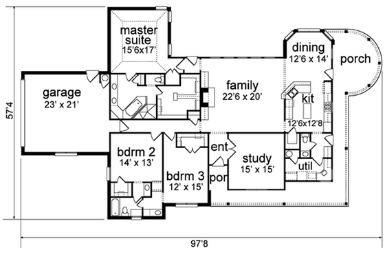 Floor Plan - Main Floor for Traditional House Plan #84-169 - 3 bed, 3 bath