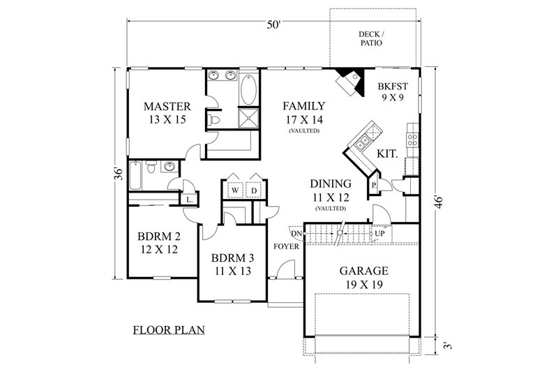 House Blueprint - Floor Plan - Main Floor for Ranch House Plan #1053-78 - 3 bed, 2 bath