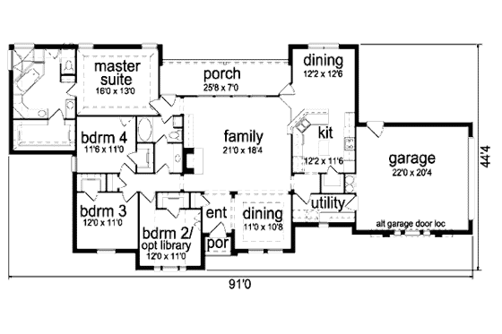 Floor Plan - Main Floor for Traditional House Plan #84-363 - 4 bed, 2 bath