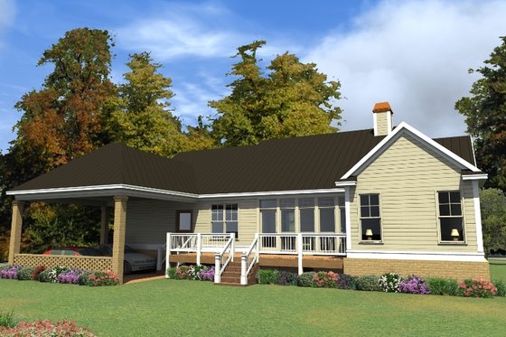 Exterior - Rear Elevation for Southern House Plan #63-405 - 3 bed, 2 bath