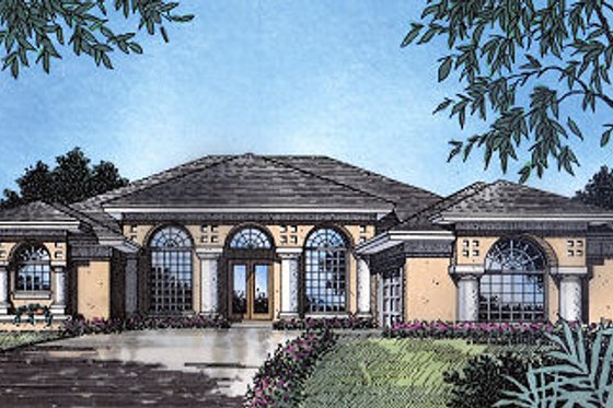Exterior - Front Elevation for Mediterranean House Plan #417-306 - 4 bed, 3 bath