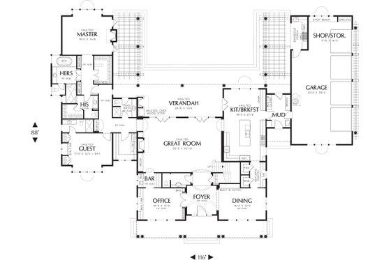 Floor Plan - Main Floor for Country House Plan #48-237 - 4 bed, 4.5 bath