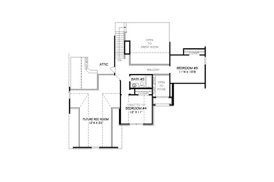 Floor Plan - Upper Floor for European House Plan #424-345 - 4 bed, 3 bath