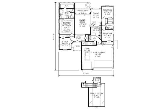 Floor Plan - Main Floor for Traditional House Plan #65-513 - 3 bed, 3 bath