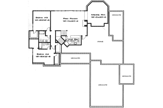 Floor Plan - Lower Floor for Traditional House Plan #6-164 - 4 bed, 4 bath