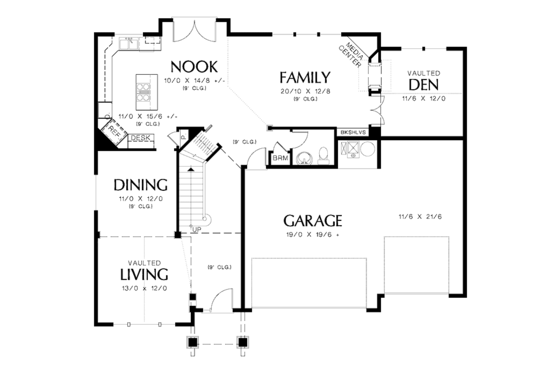 Floor Plan - Main Floor for Craftsman House Plan #48-809 - 3 bed, 2.5 bath