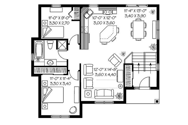 Home Plan - Floor Plan - Main Floor for European House Plan #23-2388 - 2 bed, 1 bath