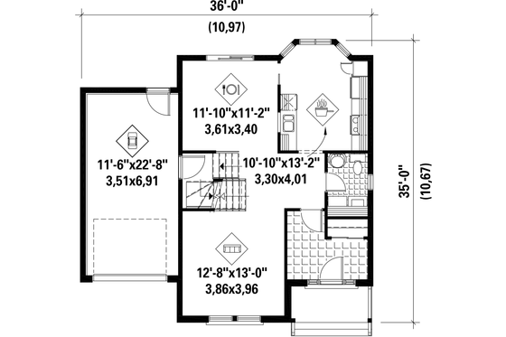 Floor Plan - Main Floor for Traditional House Plan #25-4495 - 3 bed, 1 bath