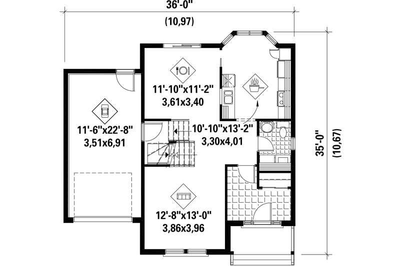 House Plan Design - Floor Plan - Main Floor for Traditional House Plan #25-4495 - 3 bed, 1 bath