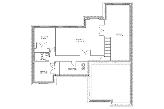 Floor Plan - Lower Floor for Ranch House Plan #1060-10 - 3 bed, 2 bath