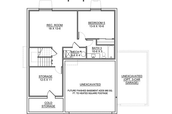 Floor Plan - Lower Floor for Traditional House Plan #1073-9 - 4 bed, 3.5 bath